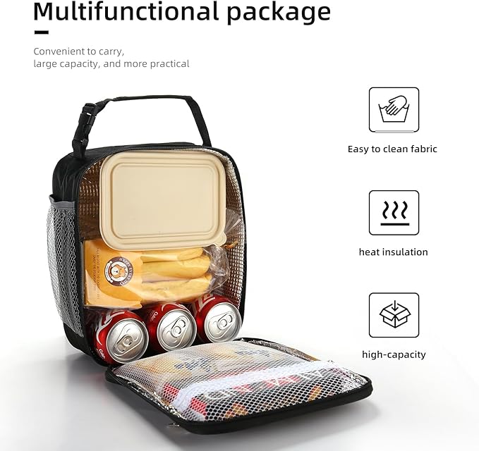 Lovoeo Lunch box Lunch bag for men women Insulated Lunchbox Lunch bags for Work Picnic Travel (Black)