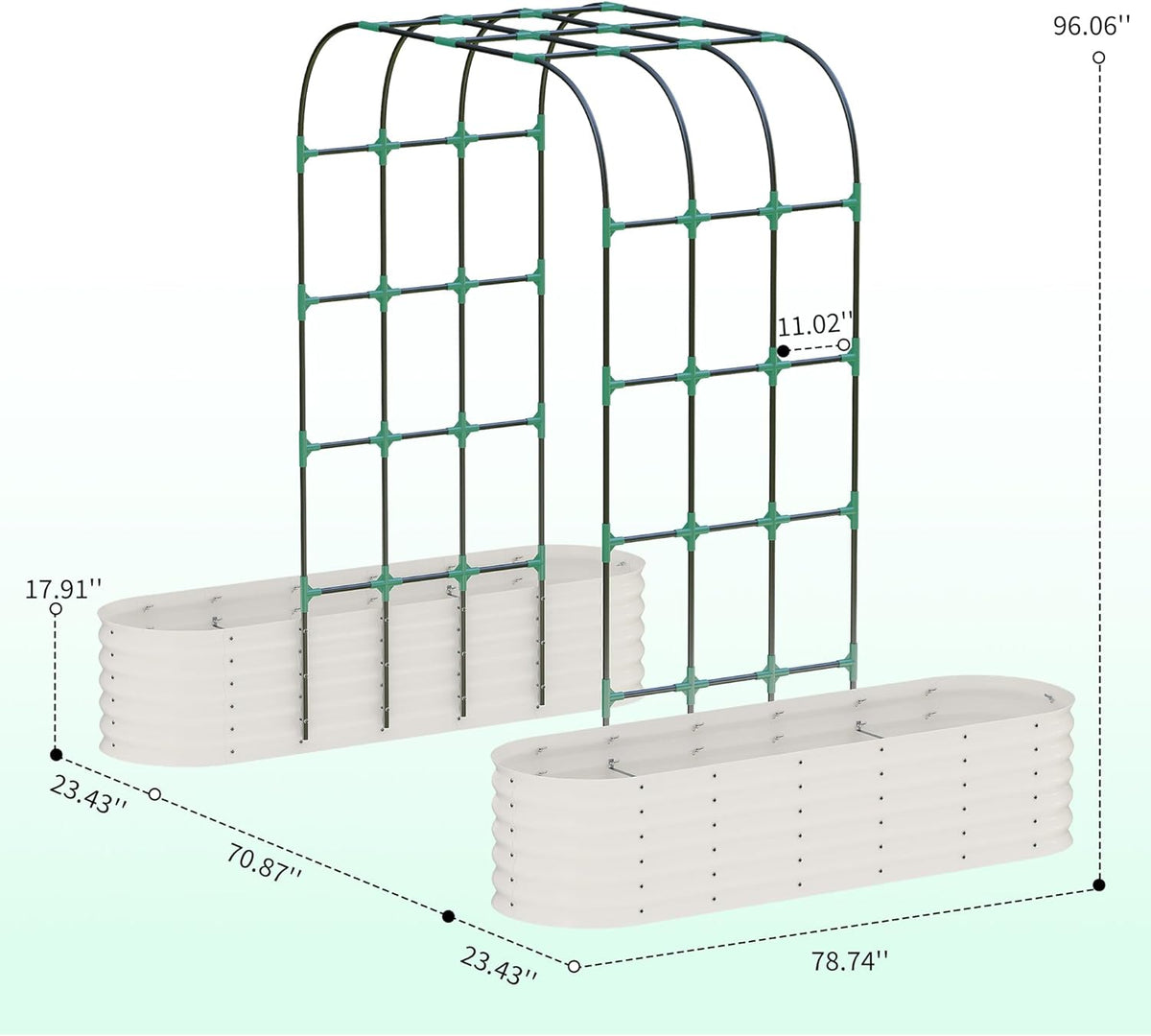 Galvanized Raised Garden Bed with 96" Tall Vertical Arch Trellis – Expandable Rust-Resistant Planter Box for Outdoor Plants, Flowers, Herbs & Vines – Includes Plant Clips, Drainage Netting,Beige