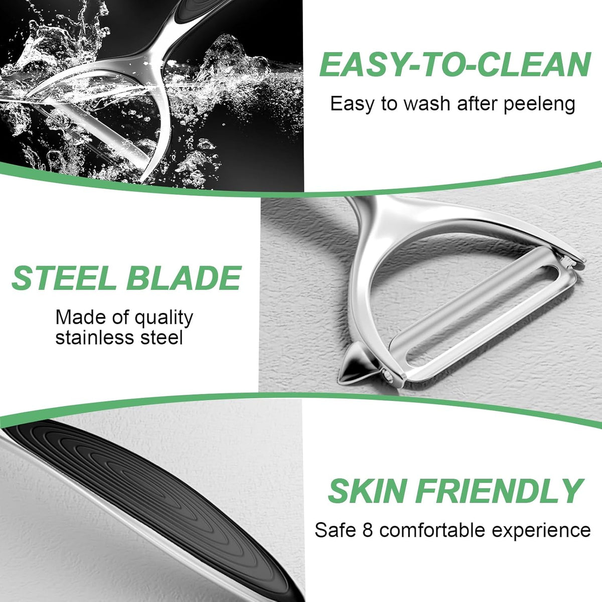 Vegetable Peeler - Stainless Steel Ultra Sharp Shape Potato Peelers, Non-Slip Soft Grip Handle, Y and I Effortless Carrot & Fruit Peeling 5-in-1 Peeler Set