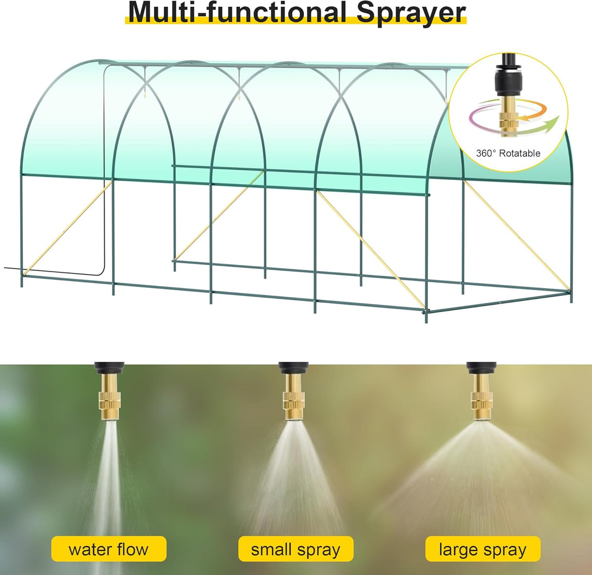 Greenhouse, 15’x7’x7’ Upgraded Walk-in Greenhouse with Spraying System, Heavy Duty Tunnel Green House with 6 Ventilated Mesh Windows & Zippered Roll-up Door, Large Plant Garden Hot House Outdoor