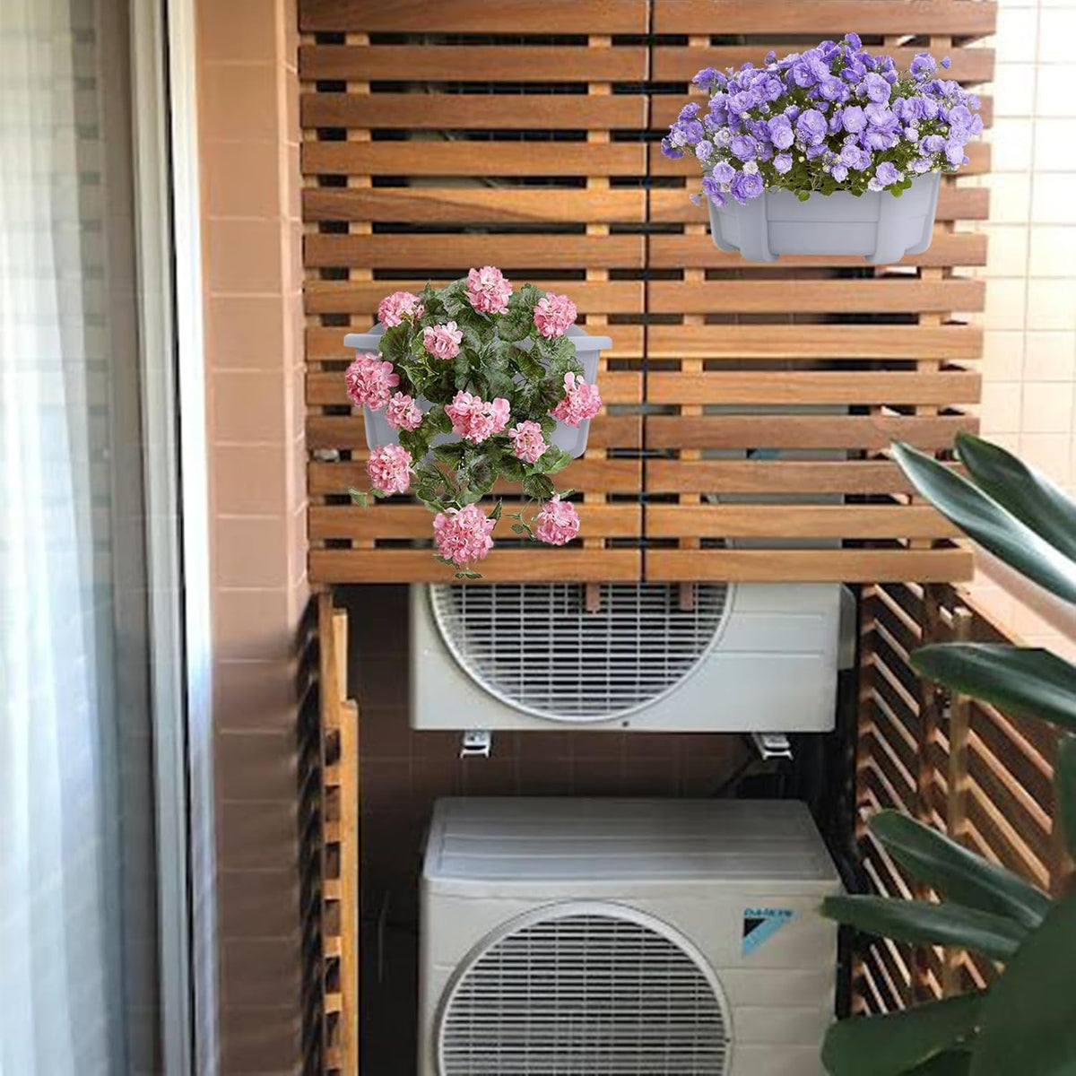 summer flower 3Pcs Hanging Plant Pots,Hanging Flower Pot with Detachable Hooks,9.84" Wall Planters for Balcony Decor Garden Yard(Gray)