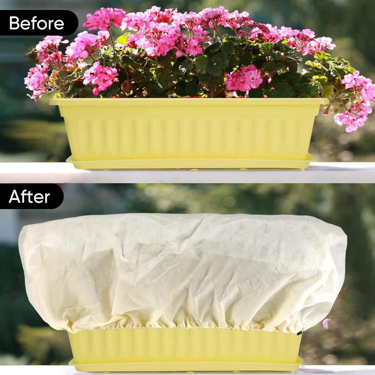 Plant Protection Cover, Winter Frost Cover with Drawstring and Locking Clasp, 80 x 35 x 35 cm-3 Pieces, for Rectangular Planting Boxes
