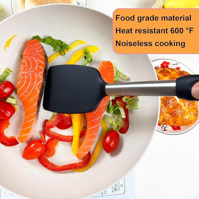 Spatula Set Silicone Heat Resistant for Nonstick Cookware Rubber Silicone Spatula Turner Fish, Large Nonstick Plastic Egg Wok Spatula for kitchen use Cooking Utensils Set