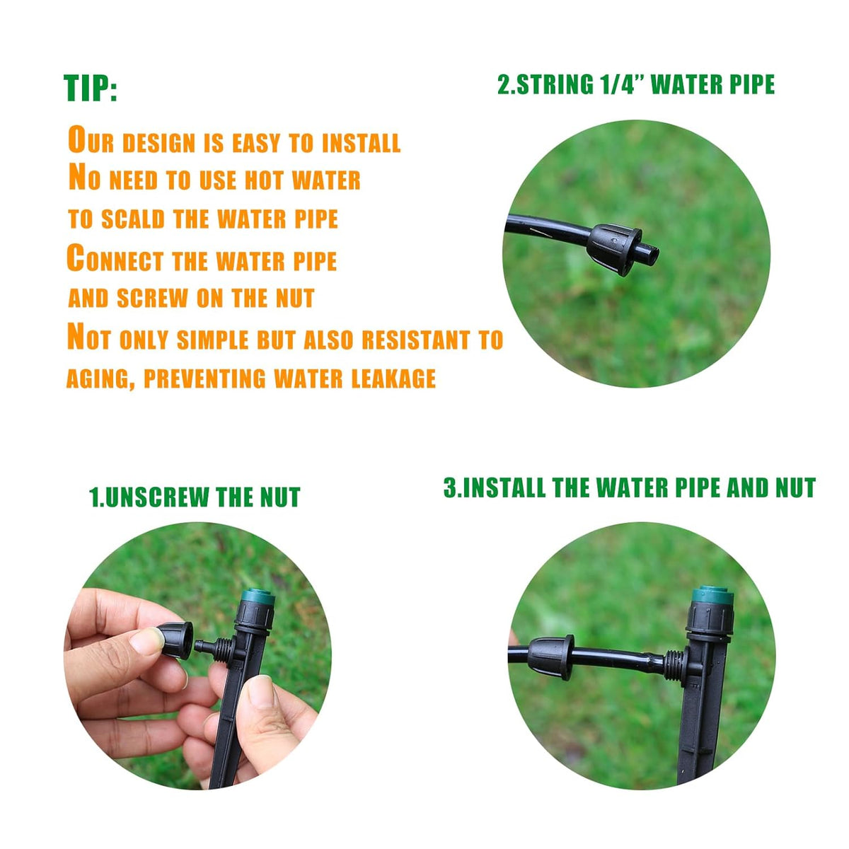 50pc Leak-Proof Drip Irrigation Emitters Sprayers for 1/4" Tubing, with Lock Barbed Adjustable 360 Degree Water Flow Drippers Sprayer for Garden Watering System. (50pcs-360 Degree Sprayer)