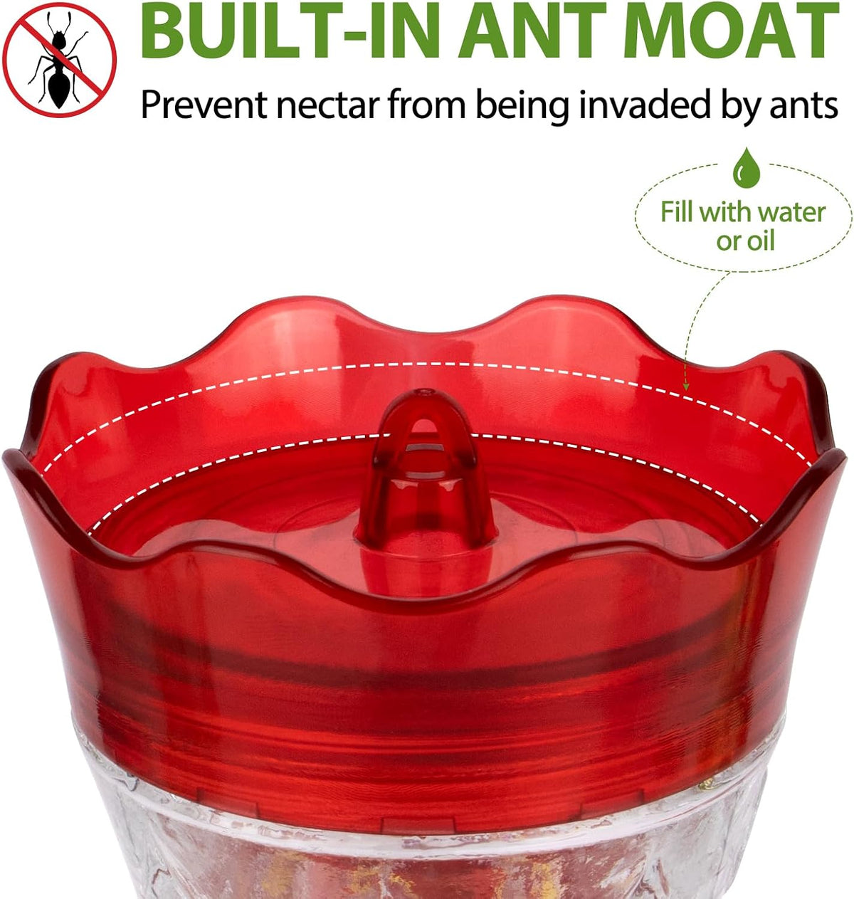 Hummingbird Feeders for Outdoors Hanging, BOLITE Glass Hummingbird Feeder, 4 Bee Guard Feeding Ports, Built-in Ant Moat, Leak Proof, 15 Ounces, Stars Decor, Red, 2 Pack, Gifts for Women Men