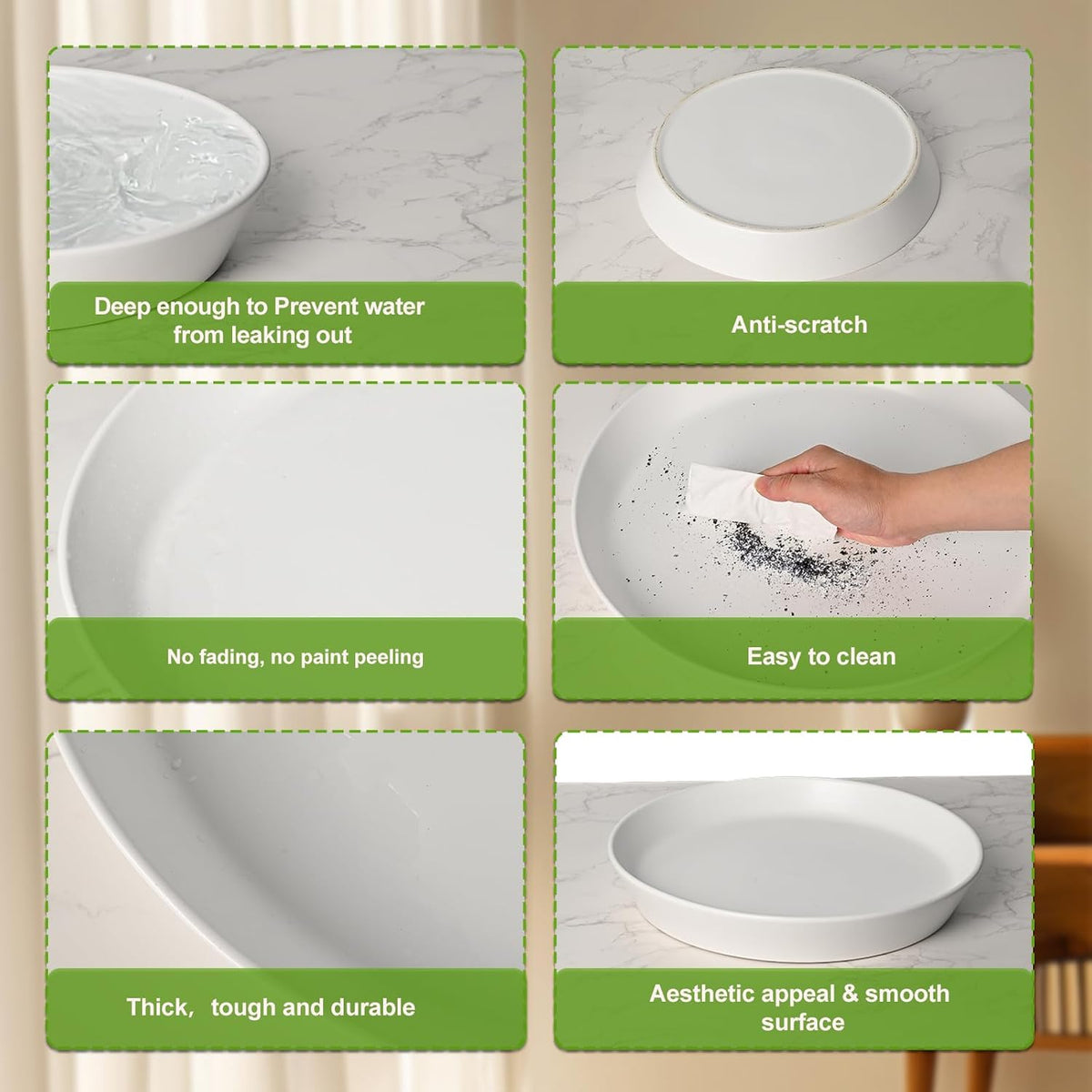 Plant Saucer Tray of 2 Pack 6 Inch, 7 inch (6.7 Inch) Plant Saucer Tray, Heavy Duty Glazed Ceramic Plant Saucers for Indoors & Outdoor, Flower Plant Water Trays for Pots Planter