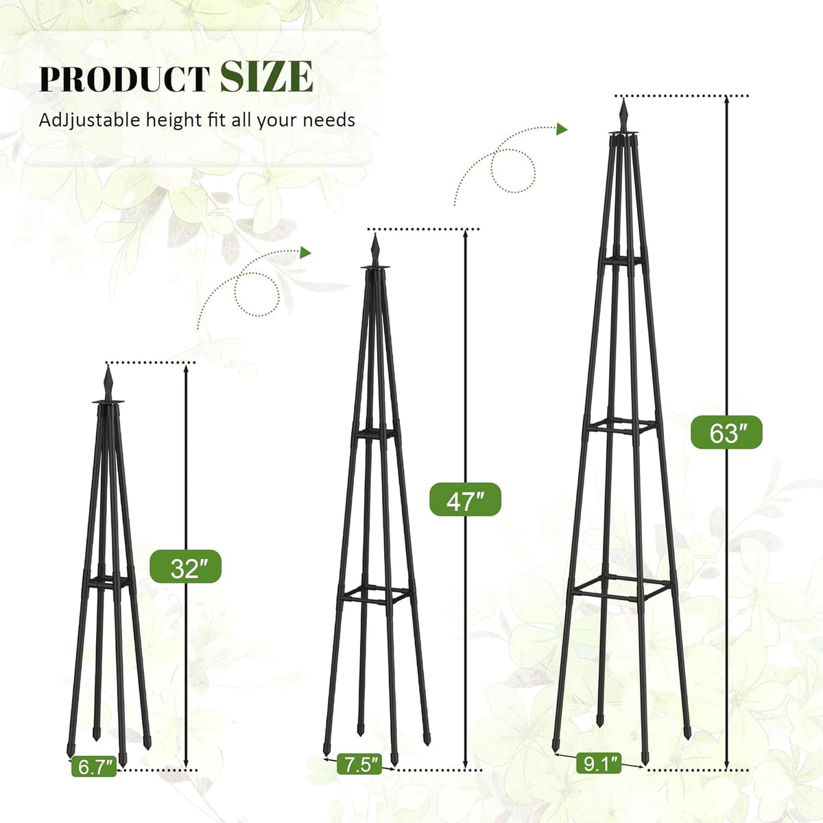 5.2Ft obelisk trellis for Climbing Plants outdoor,5.2Ft garden trellis with Extra Thickened Plastic-Coated metal pipes, Garden Indoor Potted Plant Support,Climbing Support for Potted Plant