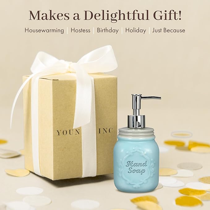 Young's Inc. Ceramic Soap Dispenser Pump, White Winter Lotion Pump Dispenser for Bathroom Decor Kitchen, Liquid Soap Lotion Pump Bottle