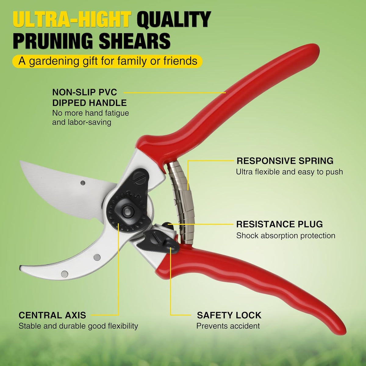 Yesker Pruning Shears Pruners for Gardening 8.5 in Professional Bypass Garden Scissors with Sharp SK5 Steel Blade Heavy Duty Hand Garden Shears Clippers for Branch Flower Plant Trimming Cutting Tools