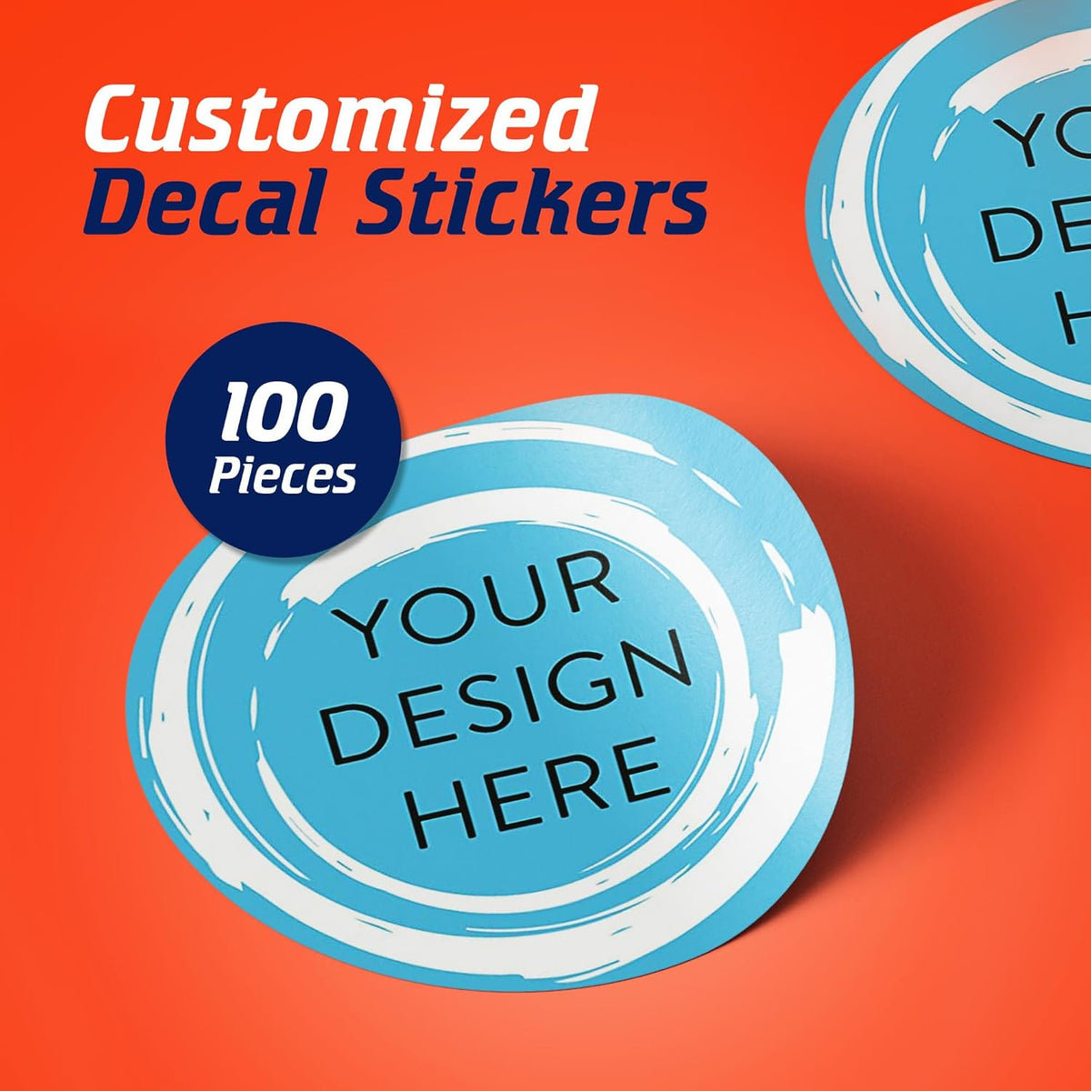 100 Custom Vinyl Stickers - Upload Your own Image, Text, Design, Logo - Personalized Logo Labels for Handmade, Packaging, Bottle, Jars, Candle, Brand Stickers (Blue Swirls, 1.5x1.5)
