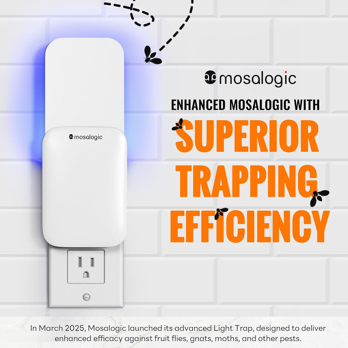 Mosalogic Fruit Fly Traps for Indoors Gnat Trap for House Indoor- 600 Sqft Protection Area UV Fly Insect Trapper for Fruit Flies，Gnat，Mosquito，and Other Flying Insect Plug in Bug Killer White