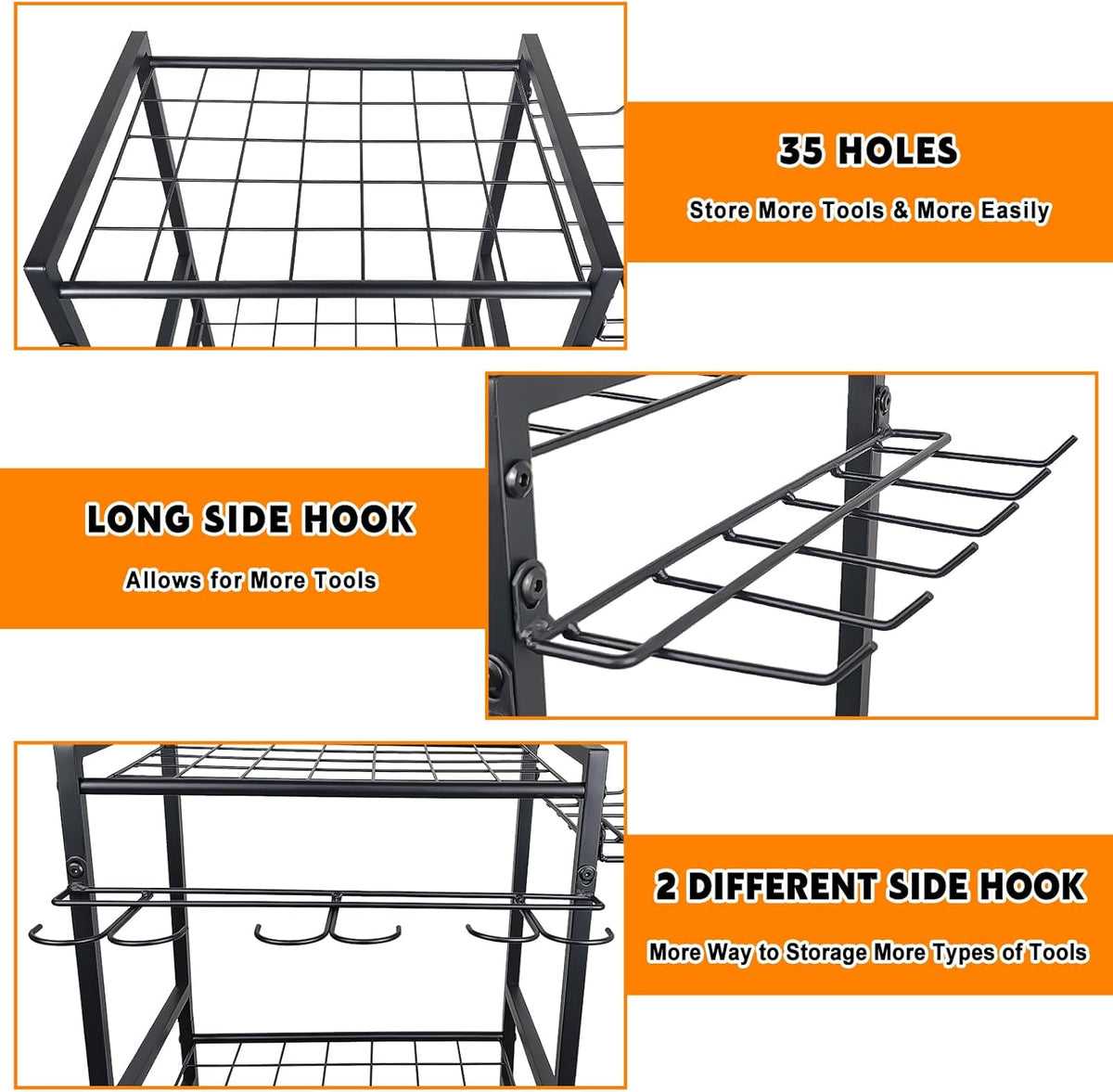 3 Tier Garden Tool Organizer, Yard Tool Tower Rack, Tool organizer up to 78 Tools, Heavy Duty Garden Tool Organizer for Garage, Yard, Patio, Shed, Indoors and Outdoors, Black
