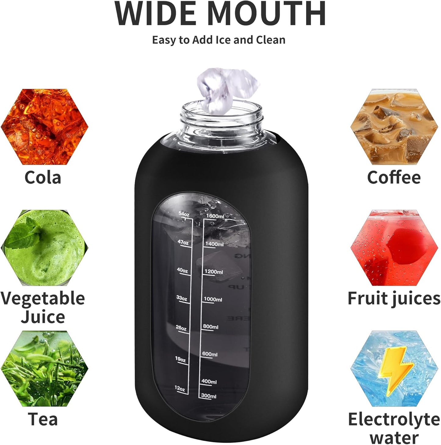 CIVAGO 32 oz Glass Water Bottle with Straw and Handle, Large Sports Motivational Water Bottle Flask with Time Marker and 2 Lids, Leakproof Water Jug Canteen with Silicone Sleeve for Gym,Lavender
