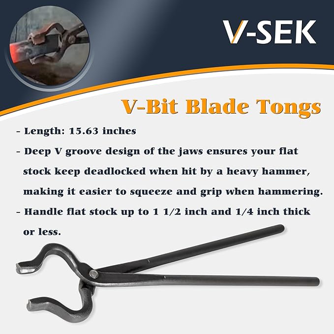 Blacksmith Tongs Set - V-Bit Blade, Flat, and Assembled Tongs for Knife Making, Blacksmithing, and Bladesmithing (3PCS Steel Forge Tongs)