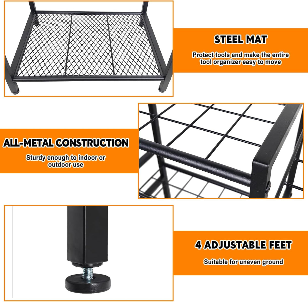3 Tier Garden Tool Organizer, Yard Tool Tower Rack, Tool organizer up to 78 Tools, Heavy Duty Garden Tool Organizer for Garage, Yard, Patio, Shed, Indoors and Outdoors, Black