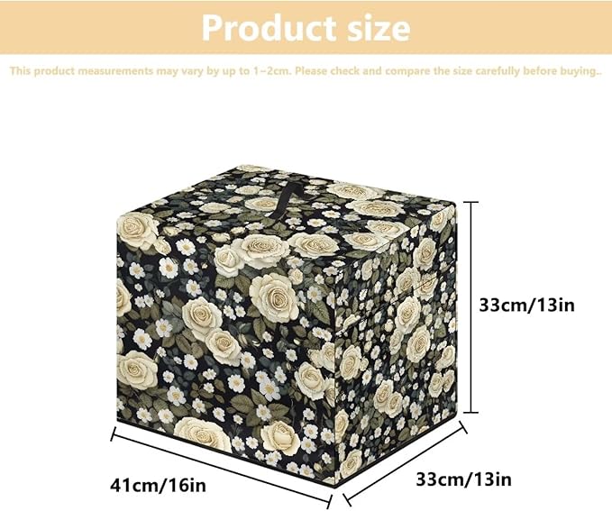 Vintage White Rose Print Meat Slicer Cover with Organizer Pocket, Dust-proof Slicer Machine for Home Food Slicer, Fit for Elite for Standard Meat Slicer, 16x13x13 Inch (Only Cover)