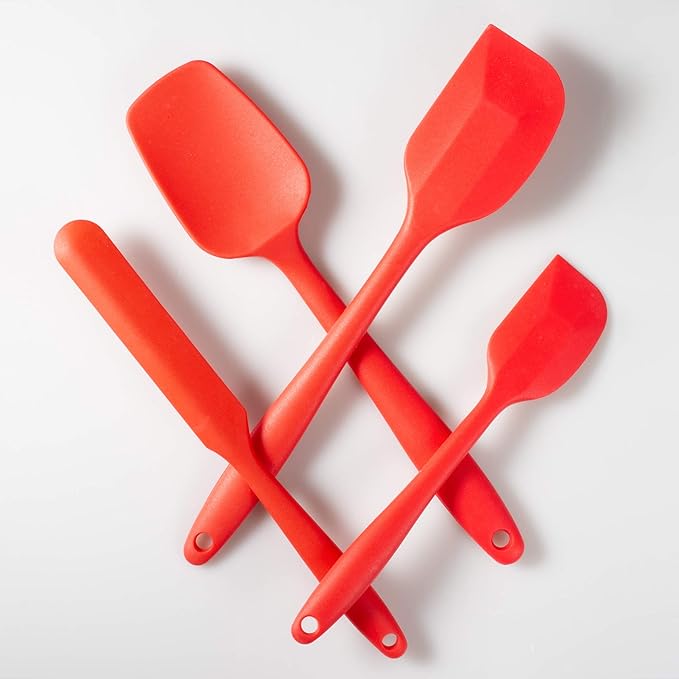 4 Piece Silicone Spatula Set, Flexible Heat Resistant Non-scratch Baking Cooking Rubber Spatulas with Stainless Steel Core, Red