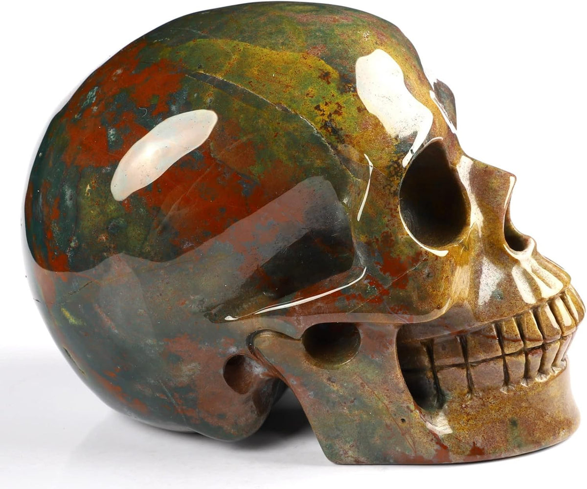 Skullis 5.0” Indian Agate Crystal Skull, Hand Carved Gemstone Fine Art Sculpture, Reiki Healing Stone Statue.361 Z8