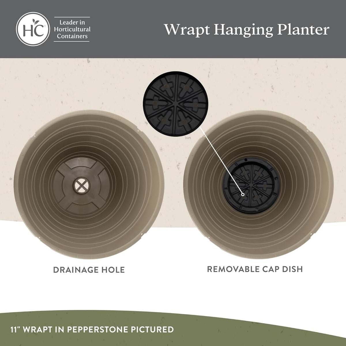 The HC Companies Wrapt Hanging Planters - Lightweight Plant Pot Hanger for Hanging Plants, Vegetables & Herbs - Outdoor & Indoor Hanging Basket for Plants (11" Pepperstone, Pack of 2)