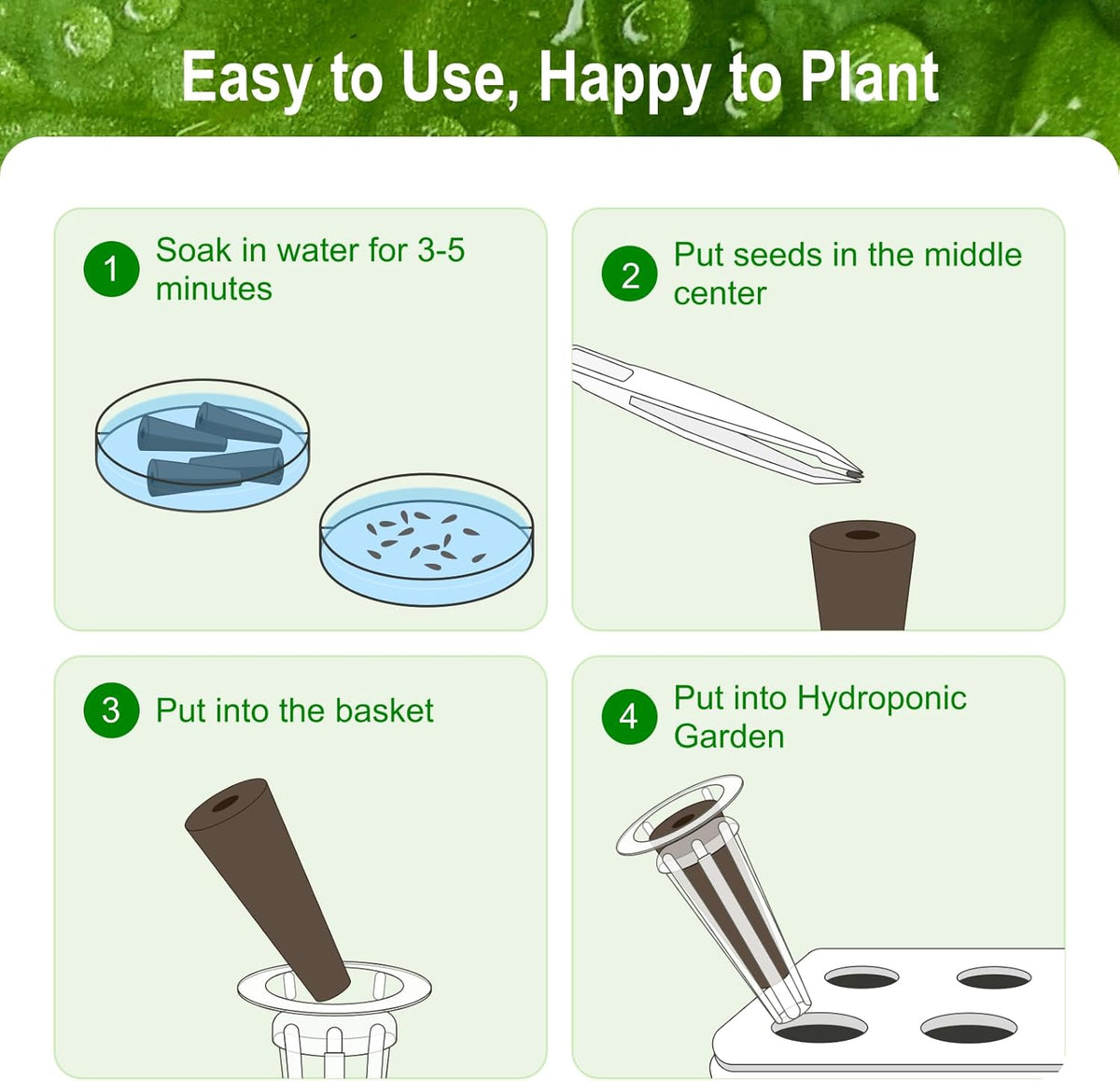60 Pack Hydroponic Grow Sponges Seed Pods Replacement, Rapid Rooting Nursery Sponges Compatible with Aerogarden & Most Hydroponic System