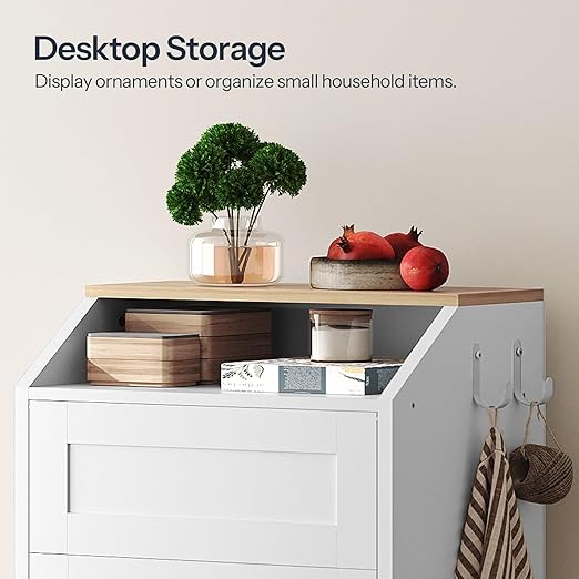 YATINEY Trash Cabinet, Freestanding Trash Can Cabinet, Wooden Recycling with Flip Door, 10 Gallon Hidden Kitchen Garbage Can for Kitchen, Living Room, White WB01WT