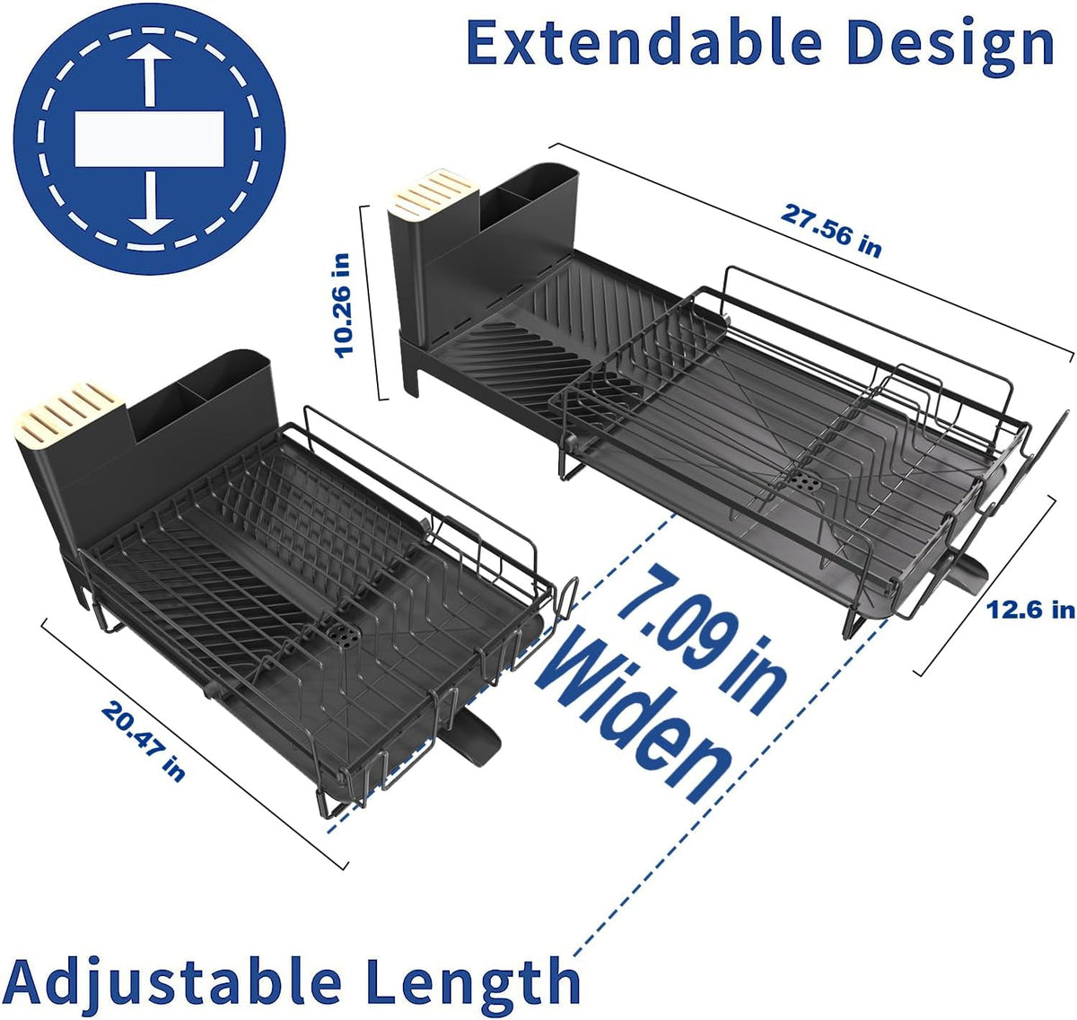 Runnatal Large Detachable Dish Rack with Drainboard Set, Dish Drying Rack Extendable Dish Rack, Utensil Holder, Cup Holder, Expandable Dish Drainer for All Kitchen Counter