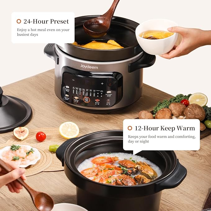 Joydeem 4 Quart Electric Stew Pot, 500W Multi-Functional Cooking Pot with Ceramic Inner, Soup, Porridge, Stew, Braise, with Auto Keep Warm & Timer DDG-A400