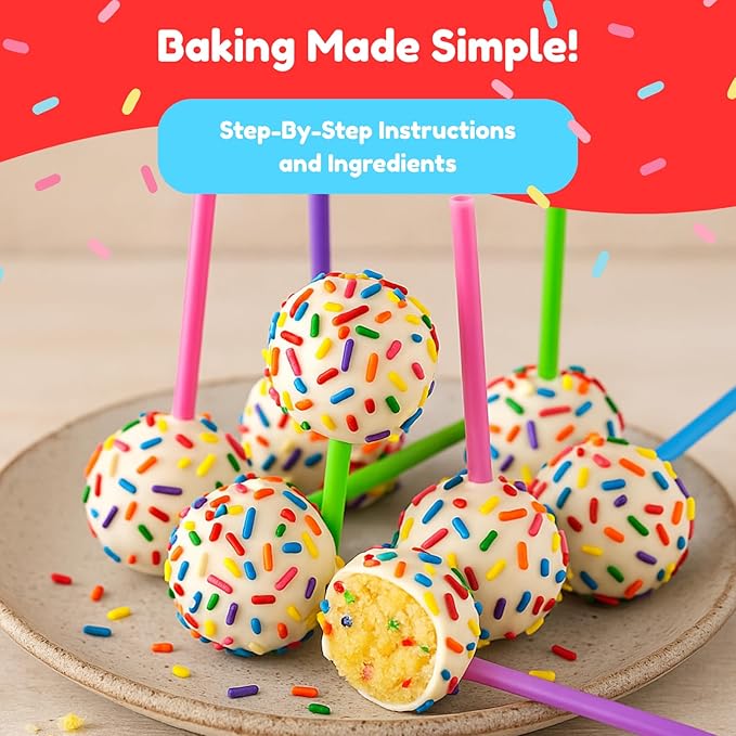 Little GF Chefs DIY Cake Pop Baking Kit for Kids | Gluten Free Confetti Cake Pops Baking Supplies Gift Set with Vanilla & Frosting Mix Ingredients Step-by-Step Instructions Dessert Kids Birthday Party