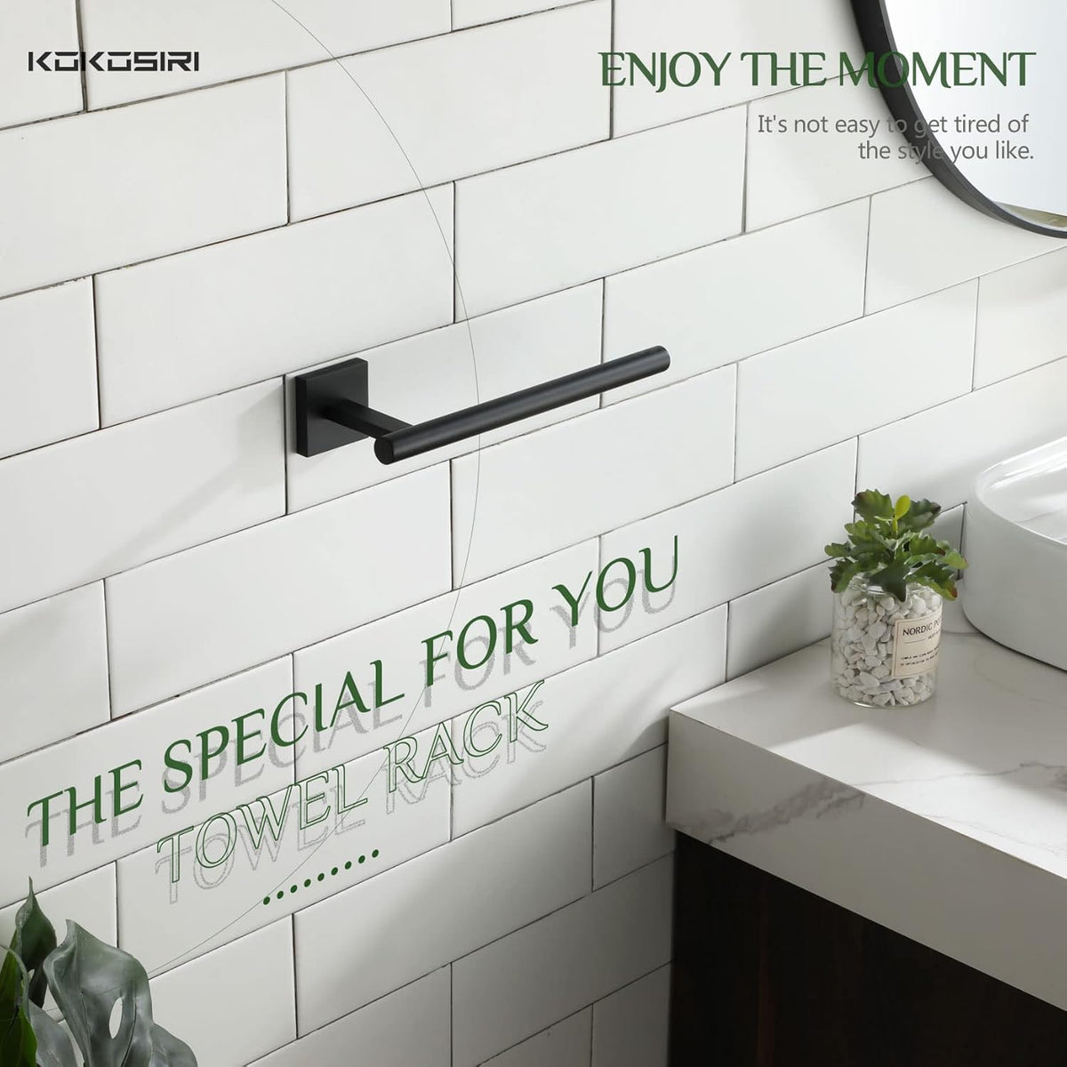 KOKOSIRI Towel Bar Matte Black Bathroom Hardware Hand Towel Rails, Suitable for Wall Mounted Towel Holder Screw in, Stainless Steel B3008BK