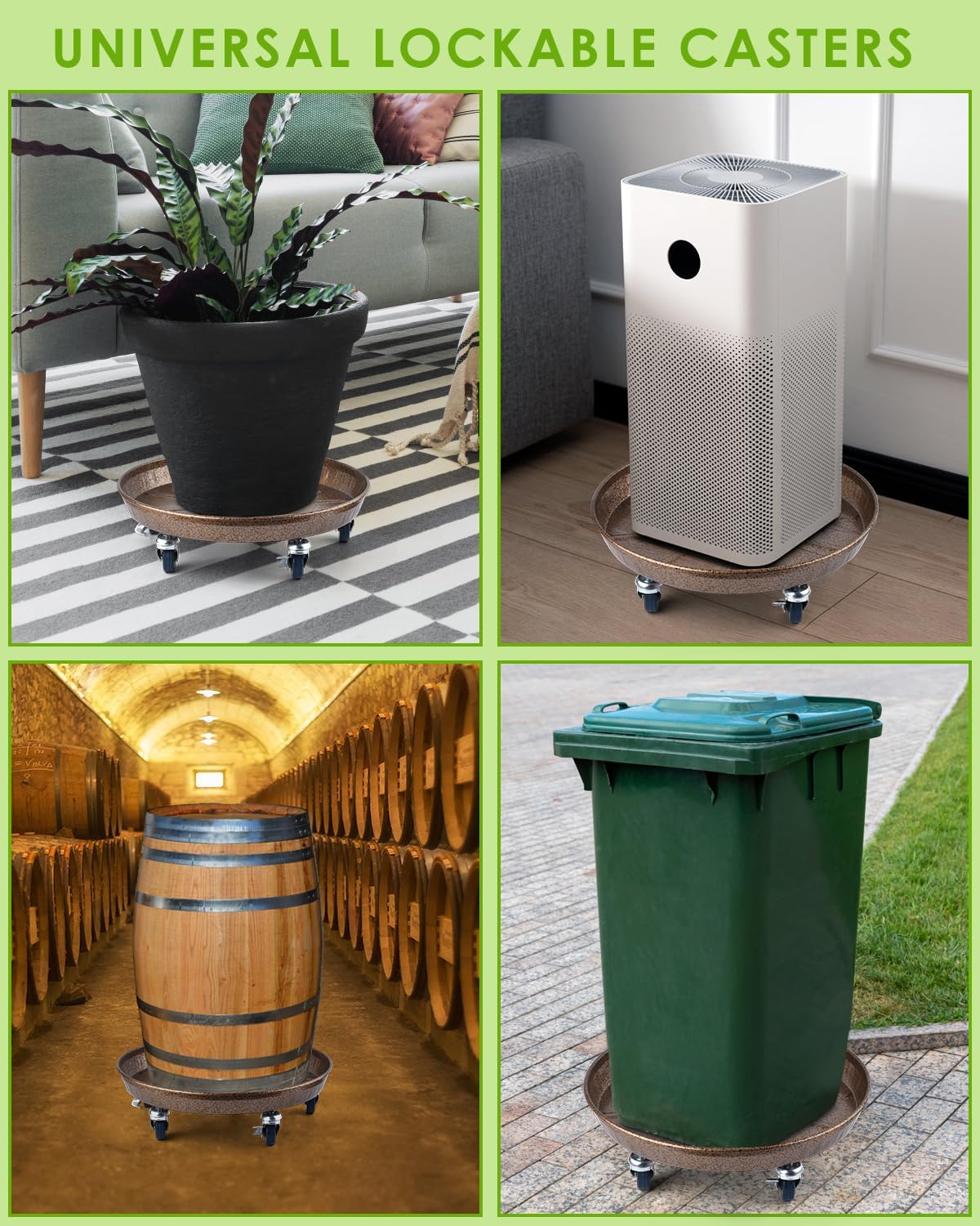 PACETAP 2Pack 14'' Large Plant Stand with Lockable Wheels, Heavy-Duty Plant Caddy with Casters for Indoor and Outdoor, Round Rolling Garden Pot Mover to Carry Potted Flower Pot