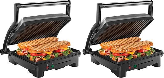 Chefman Panini Press Grill and Gourmet Sandwich Maker NonStick Coated Plates,Opens 180 Degrees to Fit Any Type or Size of Food,Stainless Steel Surface and Removable Drip Tray,4 Slice,Black,(Pack of 2)