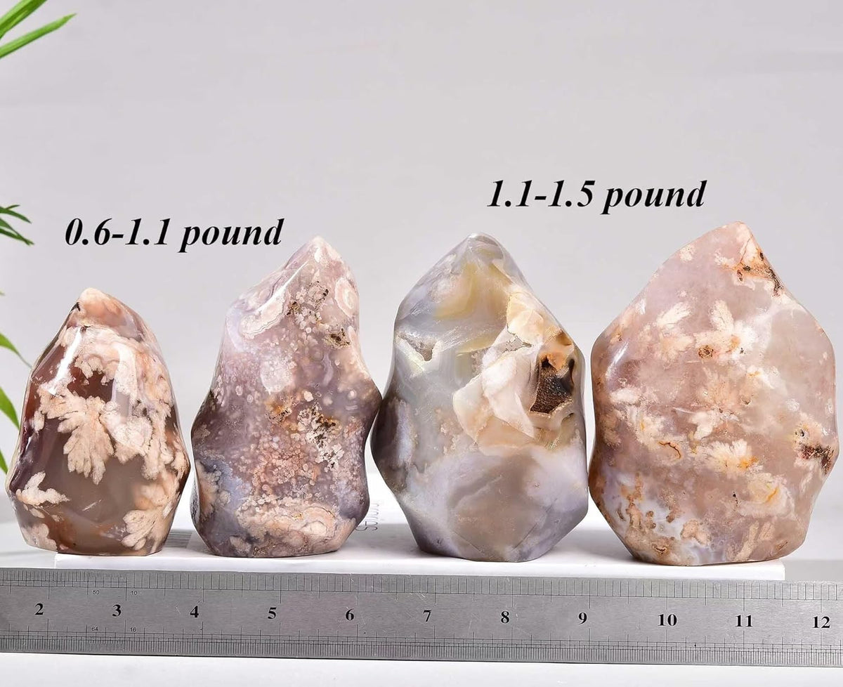 AMOYSTONE Cherry Blossom Agate Flame Shaped Stone Towers Obelisk Flower Agate Natural Healing Crystal Quartz Reiki Energy Decoration Home Office 1.0-1.5LBS