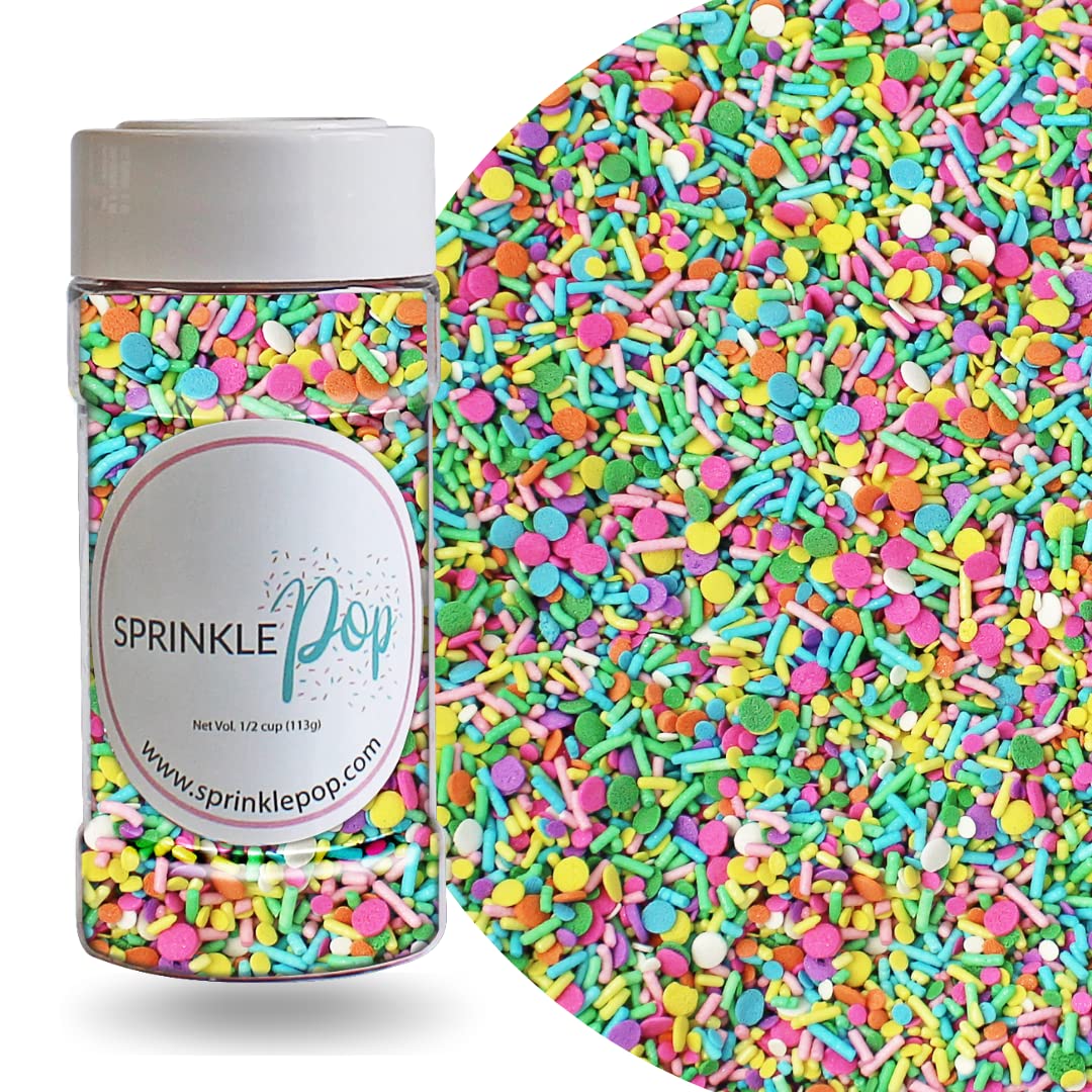 Pastel Party Sprinkles Mix | Made In USA By Sprinkle Pop| A Blend of Pink yellow Blue Green Purple Orange Lavender Mint Confetti Sprinkles| Easter Sprinkles For Decorating Cake Cupcakes Cookies, 2oz