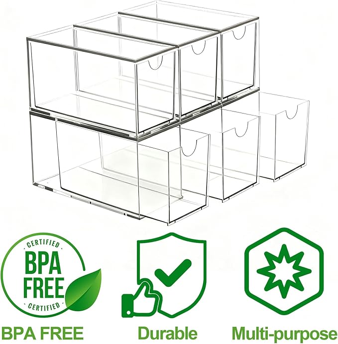 2 Pack Stackable Tea Bag Storage Organizer Drawers – Clear Acrylic Tea Bag Holder for Cabinet, Drawer, Pantry, Countertop – Kitchen Tea Storage Container