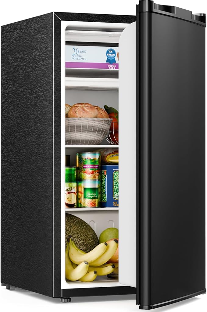 Antarctic Star 3.2 Cu.Ft.Compact Refrigerator with Freezer, Mini Fridge Single Door with Adjustable Thermostat,Removable Glass Shelves for Apartment,Dorm,Office,Kitchen，BLACK