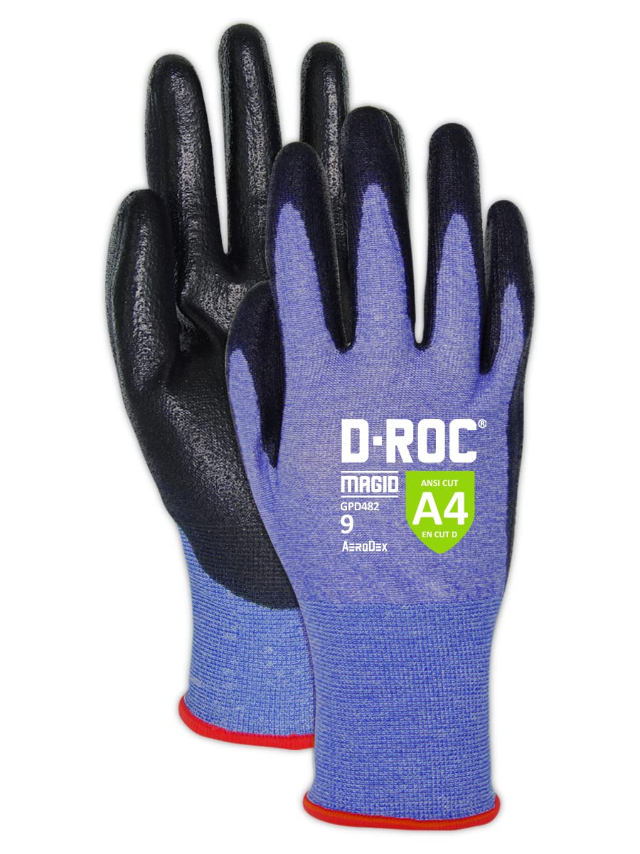 MAGID D-ROC ANSI A4 AeroDex Polyurethane Palm Coated Work Gloves, 12 Pairs, Size 5/2XS, GPD482