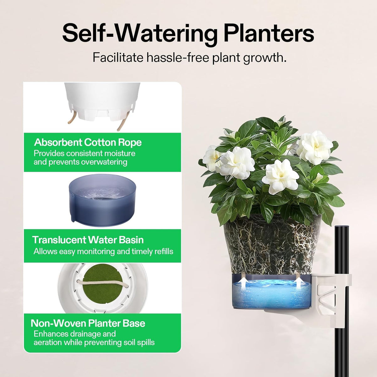 VIVOSUN Metal Plant Stand, 6-Tier Tall Vertical Planter Tower with Self-Watering Planters, Modular Shelf for Indoor & Outdoor Use