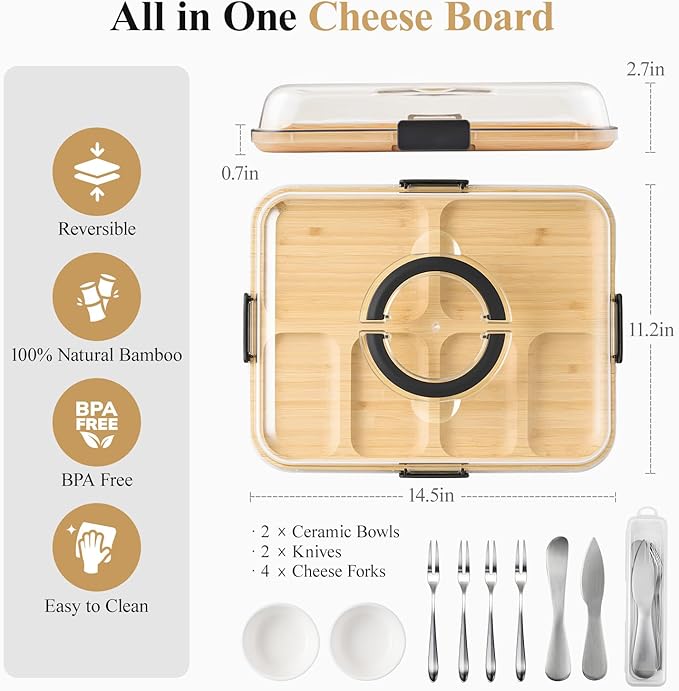 Charcuterie Board with Lid and Double-Drawer Charcuterie Board Set