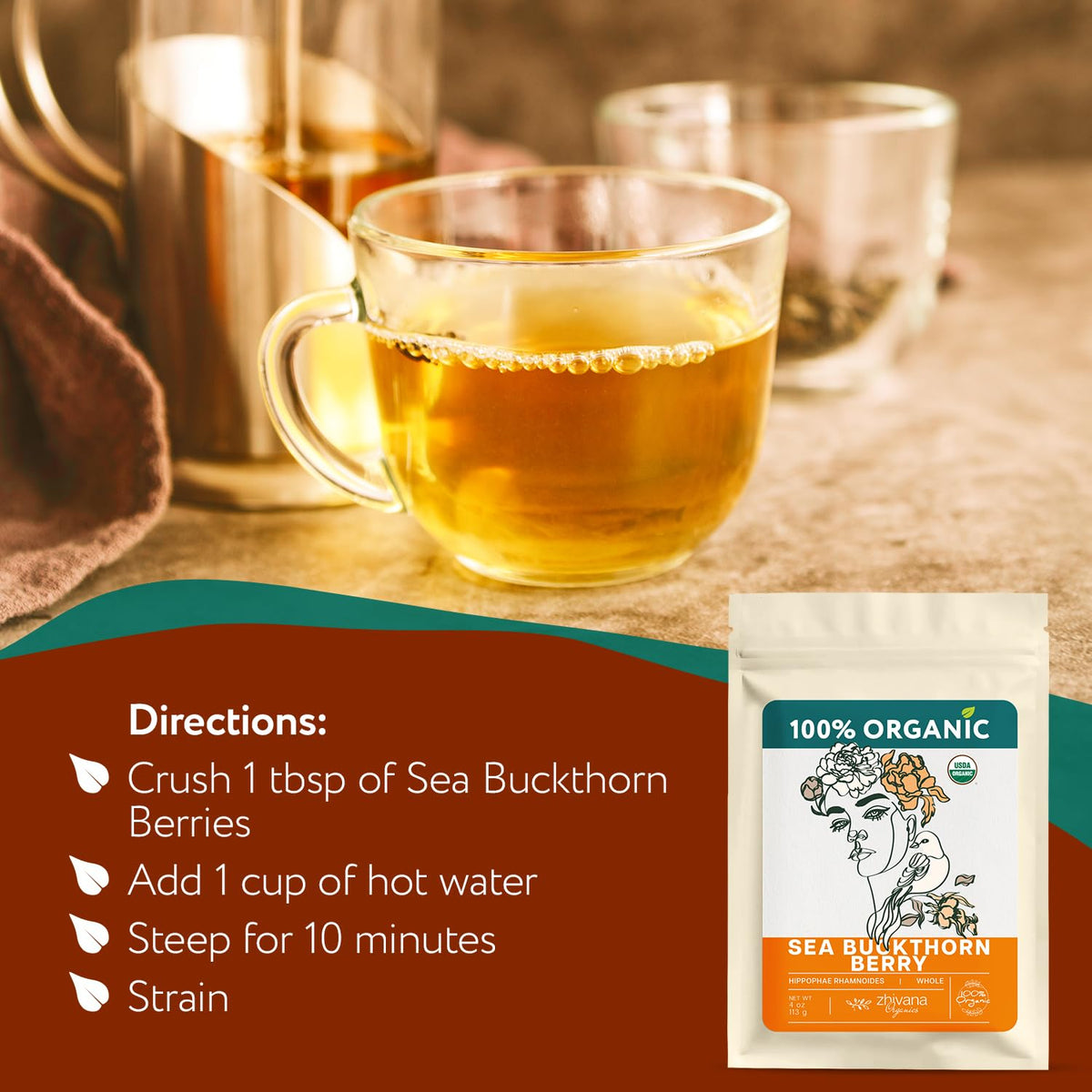 Super Value Pack - Organic Sea Buckthorn Berry Tea 5 LB - Seabuckthorn, Seaberry, Espino Amarillo
