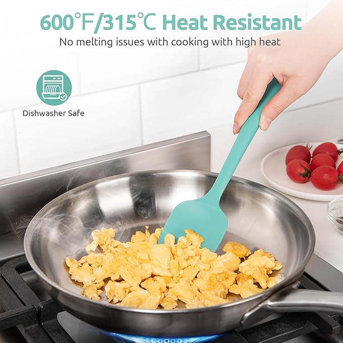 U-Taste 18/8 Stainless Steel Measuring Spoons Set of 9 and 600ºF Heat Resistat Silicone Flexible Baking Spoon Spatula & Cooking Scoop Spoonula (Aqua Sky)