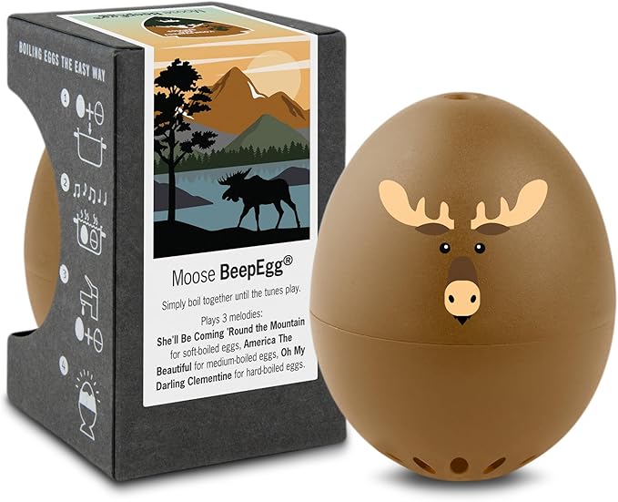 Moose BeepEgg – Egg Timer for Boiling Eggs – Musical Egg Cooker for Soft, Medium, Hard Boiled Eggs – Food Safe – Singing Floating Egg Timer – Egg Cooker for 3 Levels of Doneness - Brainstream
