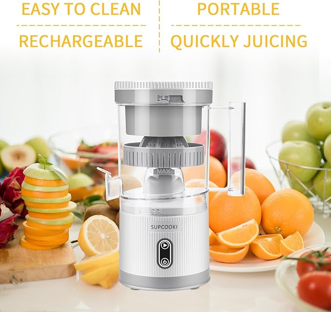 Electric Citrus Orange Lime Lemon Grapefruit Juicer Squeezer, White and Yellow Bundle