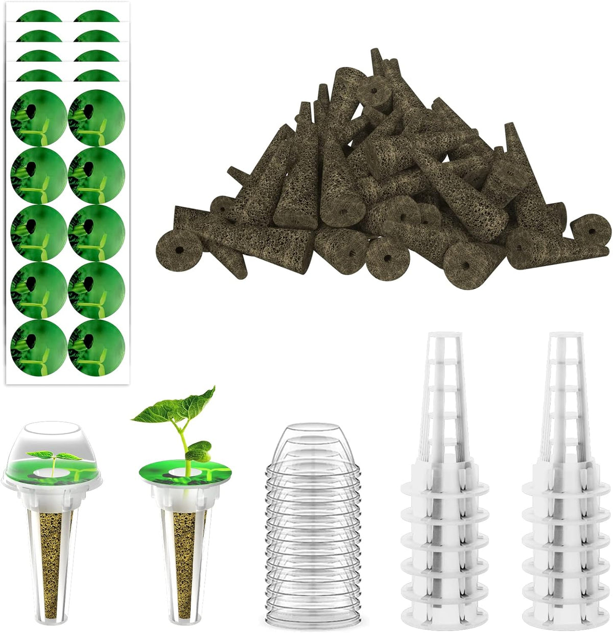 124 pcs Seed Pod Kit for Aerogarden, Grow Anything Kit for Indoor Hydroponics Garden, Hydroponics Supplies with 50 Grow Sponges, 50 Pod Labels, 12 Baskets, 12 Planting Domes