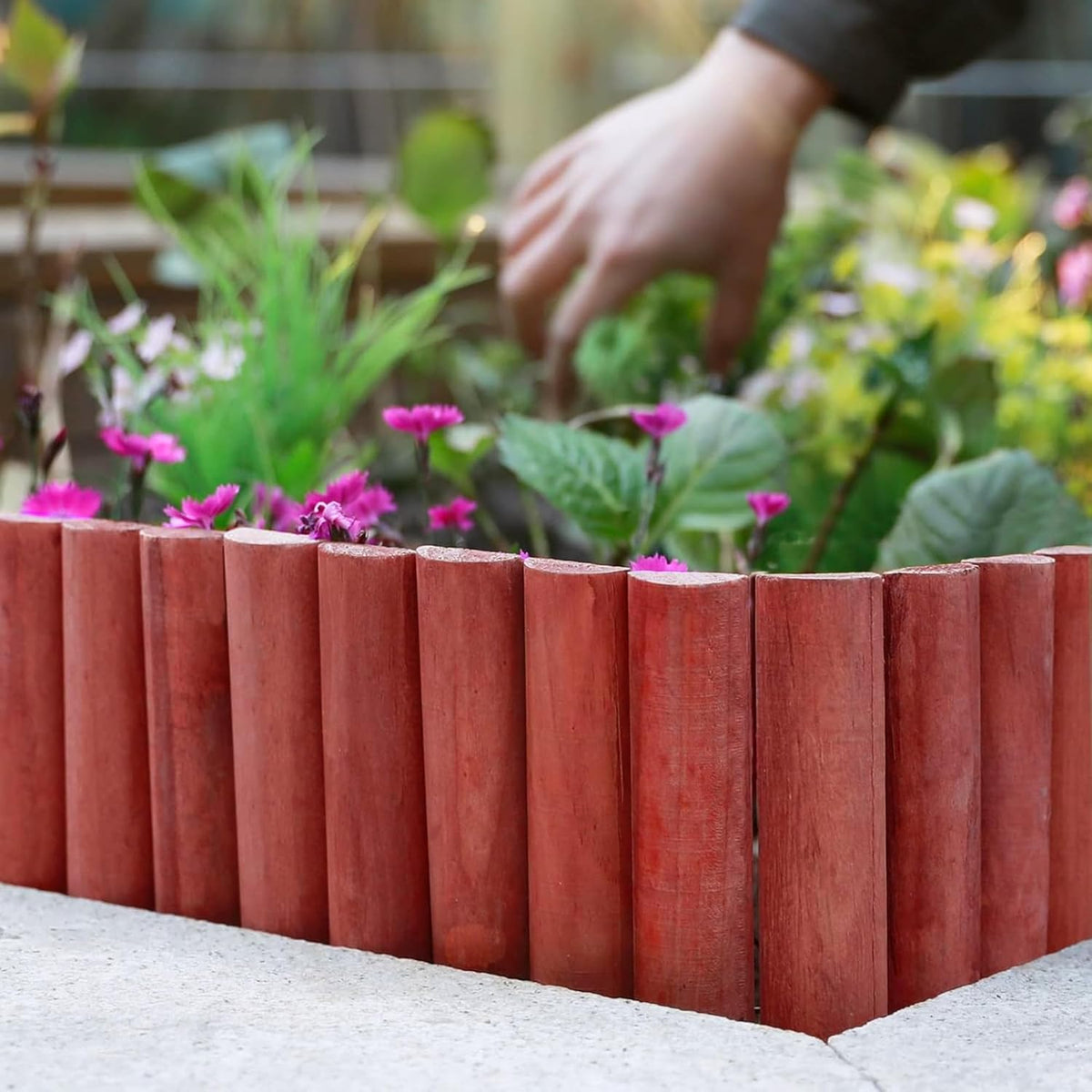 Worth Garden 3.5 Ft Wooden Short Fence Outdoor Landscape Edging Flexible Decorative Border - Tree Fence - Spring Garden & Yard Maintenance - 7.9'' H x 42'' L - (H:7.9'', Red) - K619A04