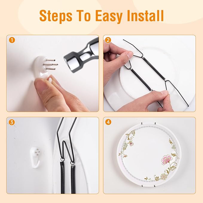 Bilillo 3 Pack Plate Hangers for The Wall, Suitable for 9''-11'' Decorative Plate,Invisible Heavy Duty Wire Plate Holder with Wall Hooks, Plate Hangers for Displaying Plates, Platter, Dish (Black)
