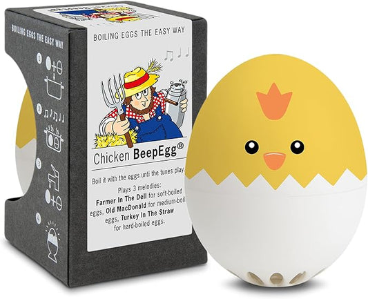 Chicken BeepEgg –Timer for Boiling Eggs – Musical Egg Cooker for Soft, Medium, Hard Boiled Eggs – Food Safe – Singing Floating Timer – Egg Cooker for 3 Levels of Doneness - Brainstream