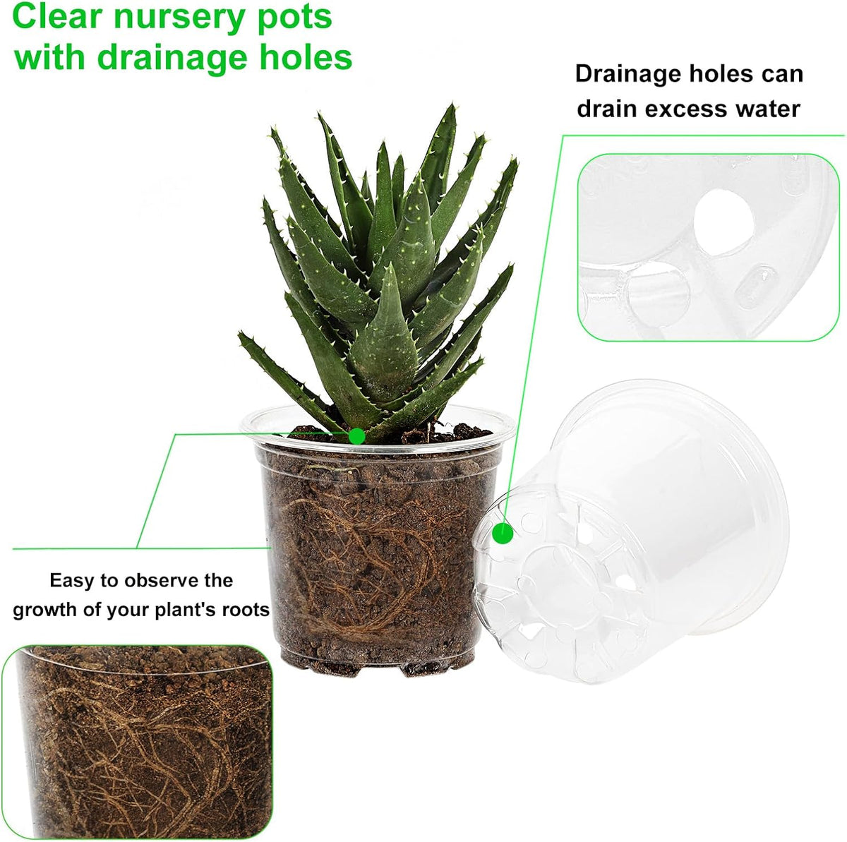 JERIA 30 Pack 6/5/4Inch Clear Nursery Pots with Drainage Holes, Clear Plant Pot for Planting, Transparent Plastic Plant Pots,Durable Seed Starting Pot for Succulents