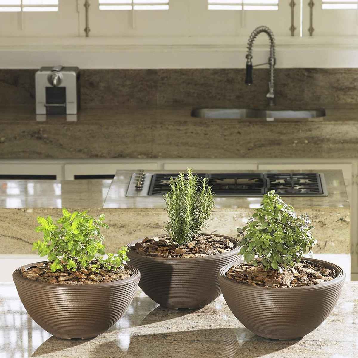 Crescent Garden Delano Bowl Planter, Large Outdoor Round Shallow Plant Pot for Water Garden, Bonsai Plant Pots, Succulents with Drain Hole - Double Walled Bowl Lotus Pot, 34" W (Old Bronze)