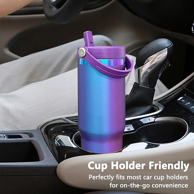 30 oz Tumbler Bulk with Handle and Straw, Vacuum Insulated Tumblers with Flip Straw and Top Handle, Leakproof Powder Coated Tumbler, Stainless Steel Travel Mug for Coffee (BluePurple, 4 Pack)