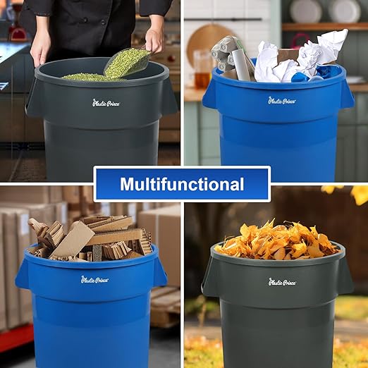 PLASTIC PRINCE 44 Gallon Round Trash Can Garbage Can Blue Waste Container for Home Garage Restaurants Warehouses